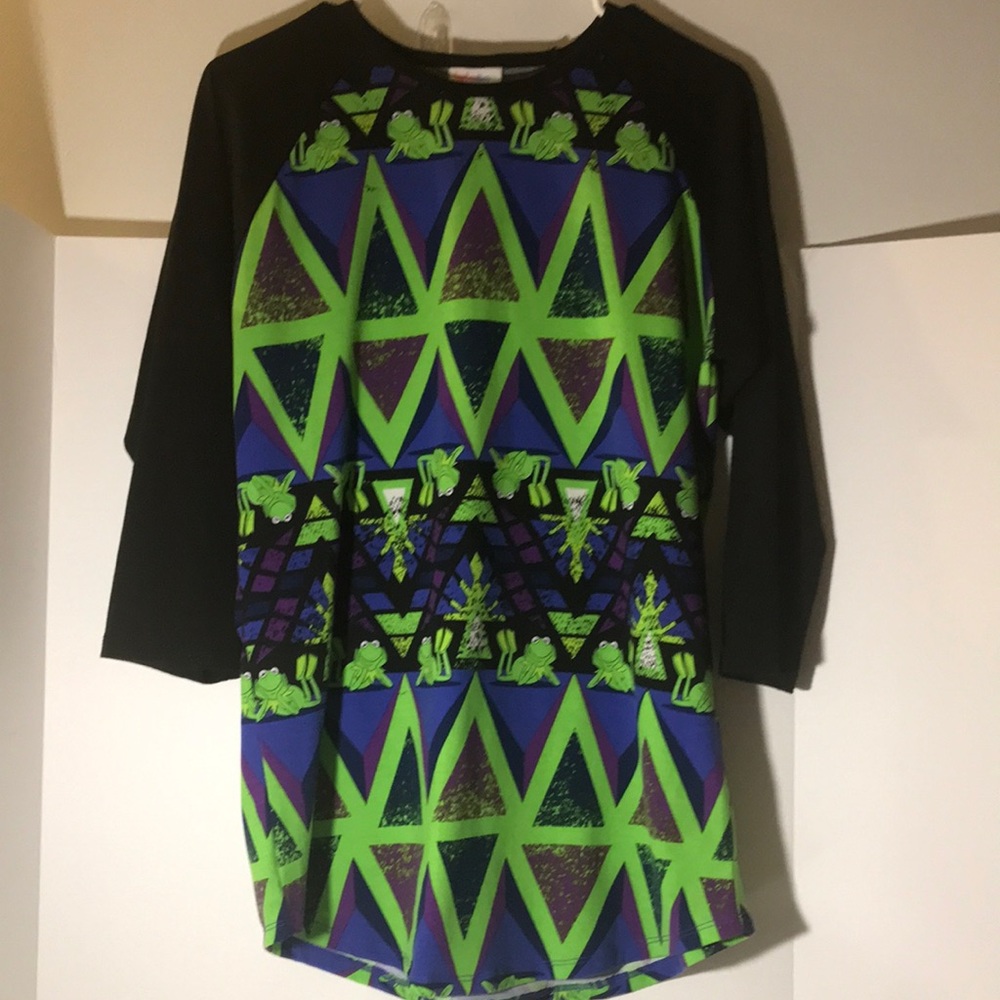 Lularoe Disney long sleeve size medium green black purple Kermit the frog